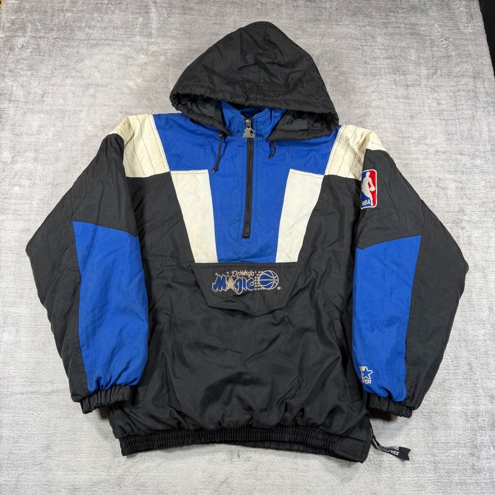 Orlando Magic Jacket Mens XL Black Vintage 90s Starter Kangaroo Pouch NBA Parka